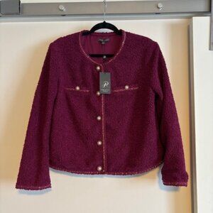 Adrianna Papell Burgundy Crew Neck Cardigan Gold Buttons Size Medium